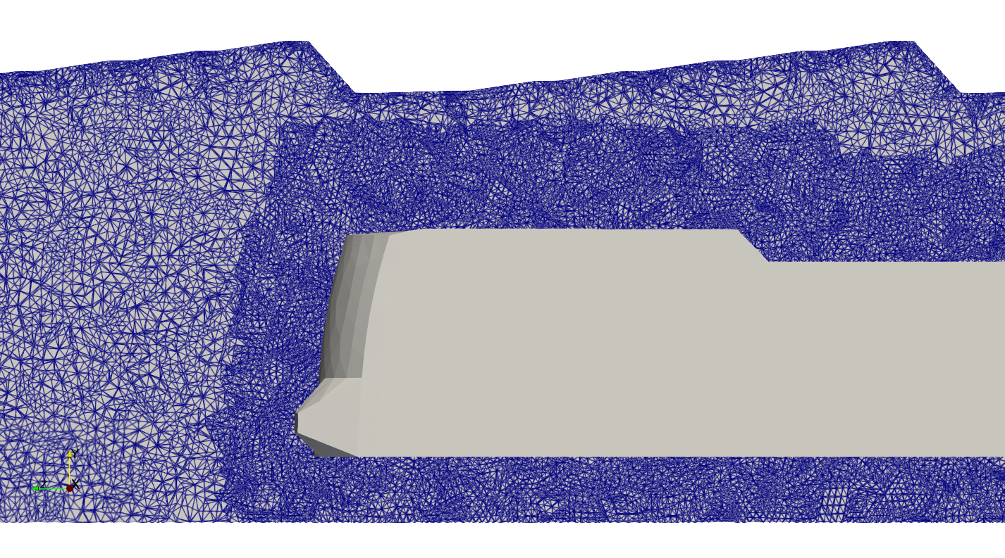 Adaptively refined background mesh surrounding the train