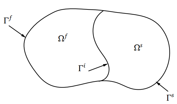 General fluid–structure interaction problem with fluid and solid subdomains sharing a moving interface